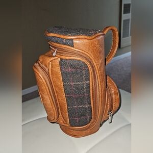 Portland Brown Leather and Gray Plaid Men's Golf Accessorie Bag
